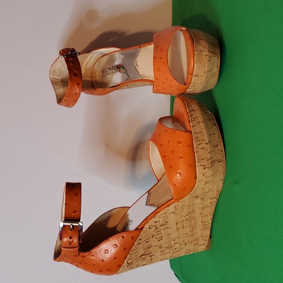 Womens Orange Embossed Leather MICHAEL Michael Kors Wedge Heels - Picture 7 of 10